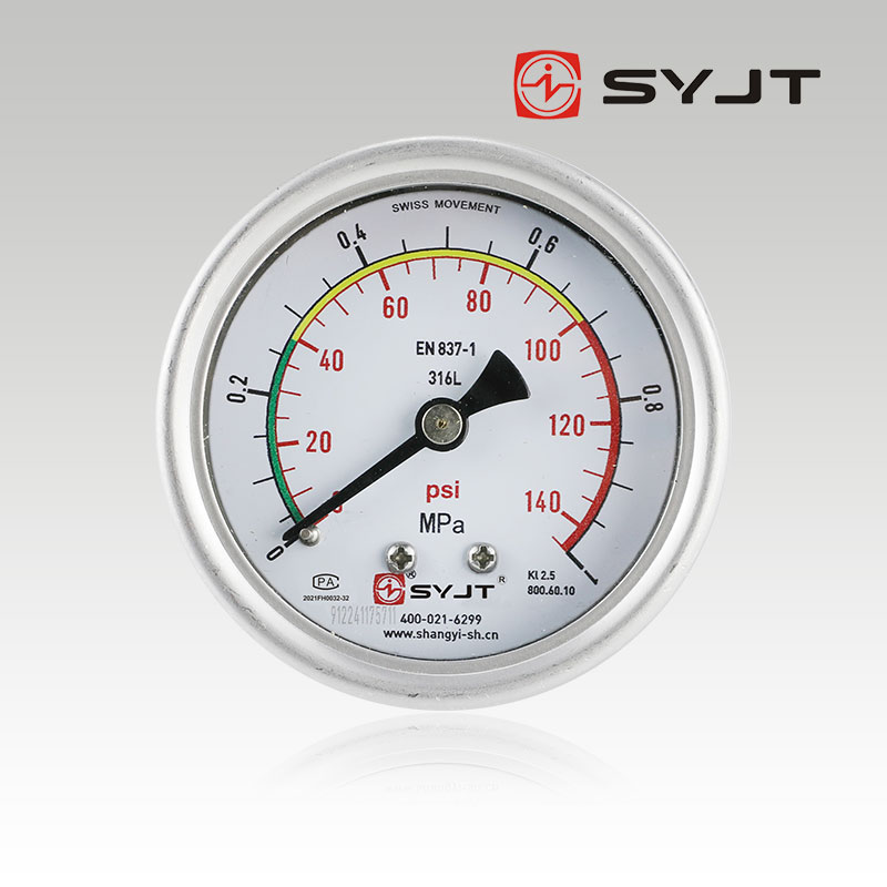 Y-63BF series Axial edgeless stainless steel pressure gauge